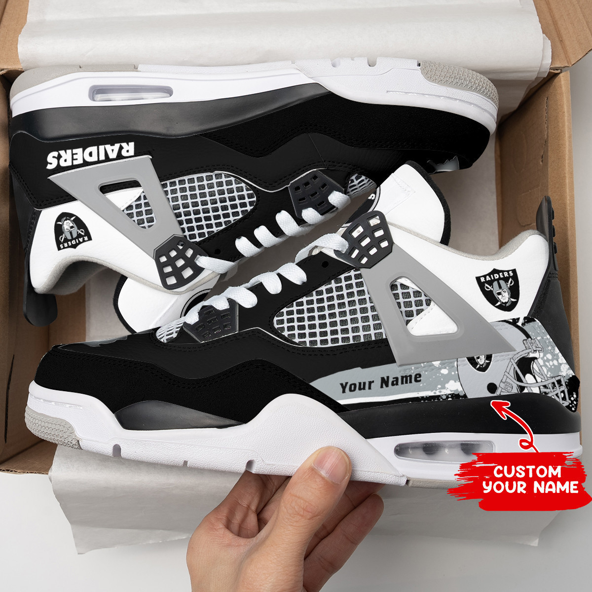 Sportswearmerch Las Vegas Raiders NFL Air Jordan 4 Sneaker AJ4 Sneakers Shoes For Men And Women
