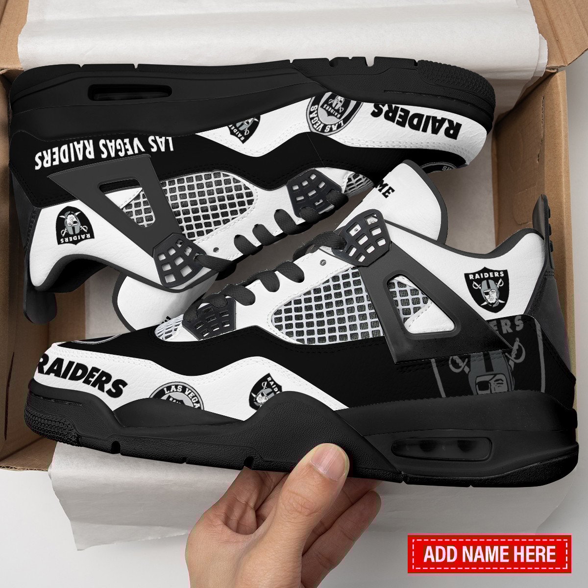 Sportswearmerch Las Vegas Raiders NFL Air Jordan 4 Sneaker AJ4 Sneakers Shoes For Men And Women