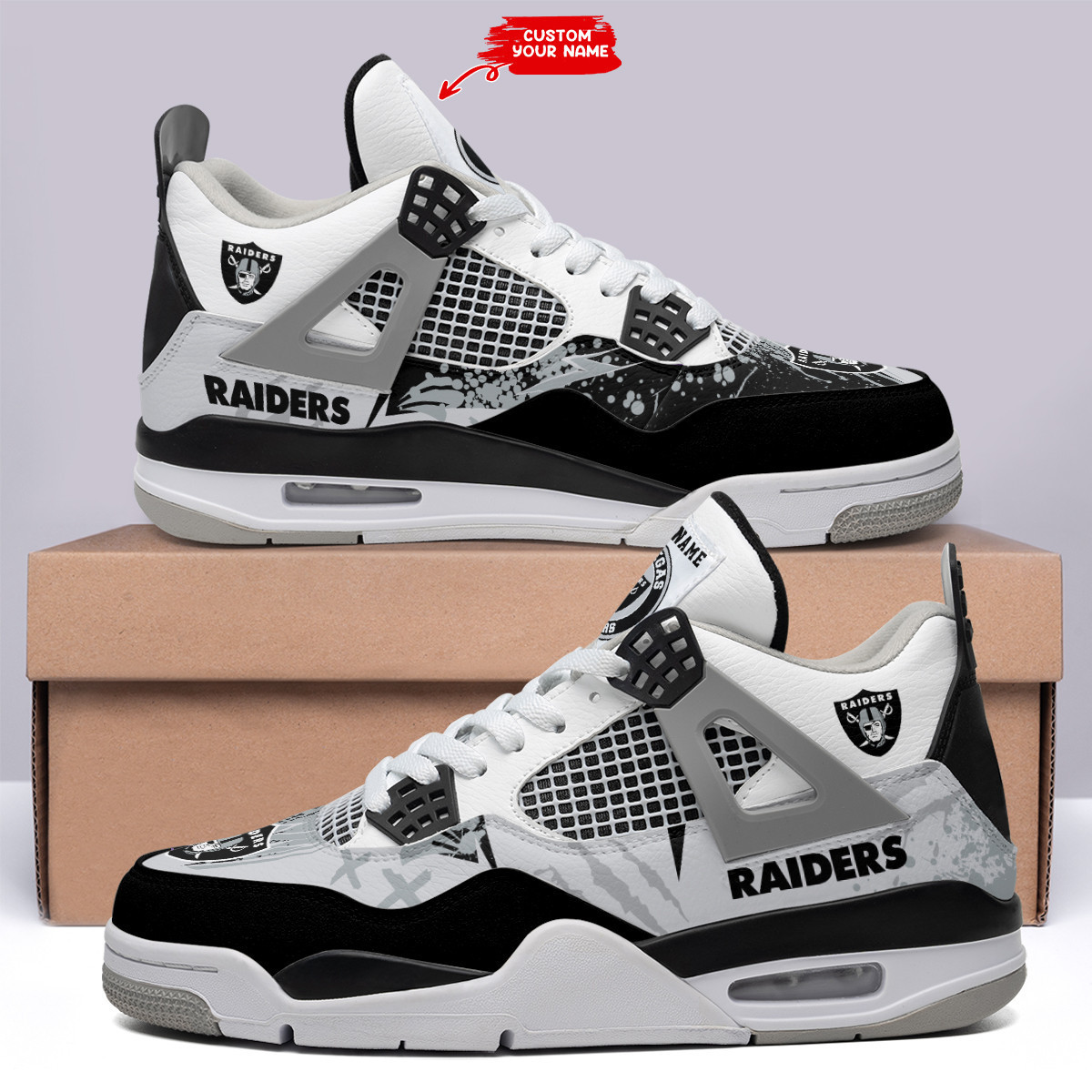 Sportswearmerch Las Vegas Raiders NFL Air Jordan 4 Sneaker AJ4 Sneakers Shoes For Men And Women