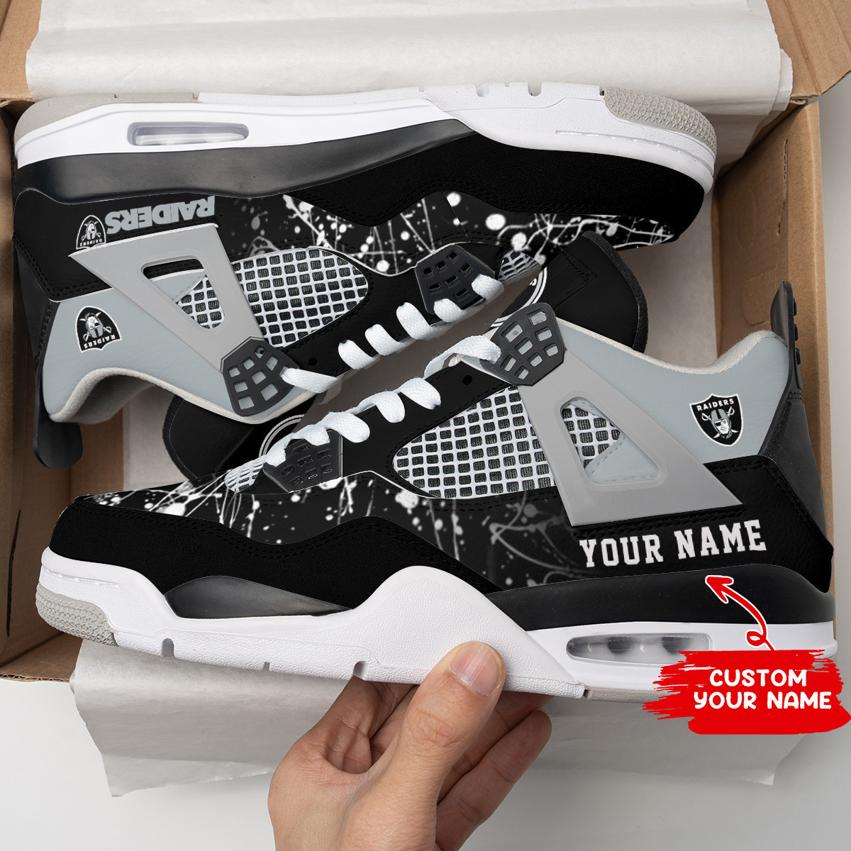 Sportswearmerch Las Vegas Raiders NFL Air Jordan 4 Sneaker AJ4 Sneakers Shoes For Men And Women