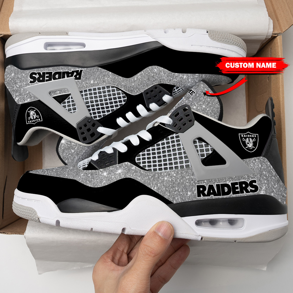 Sportswearmerch Las Vegas Raiders NFL Air Jordan 4 Sneaker AJ4 Sneakers Shoes For Men And Women