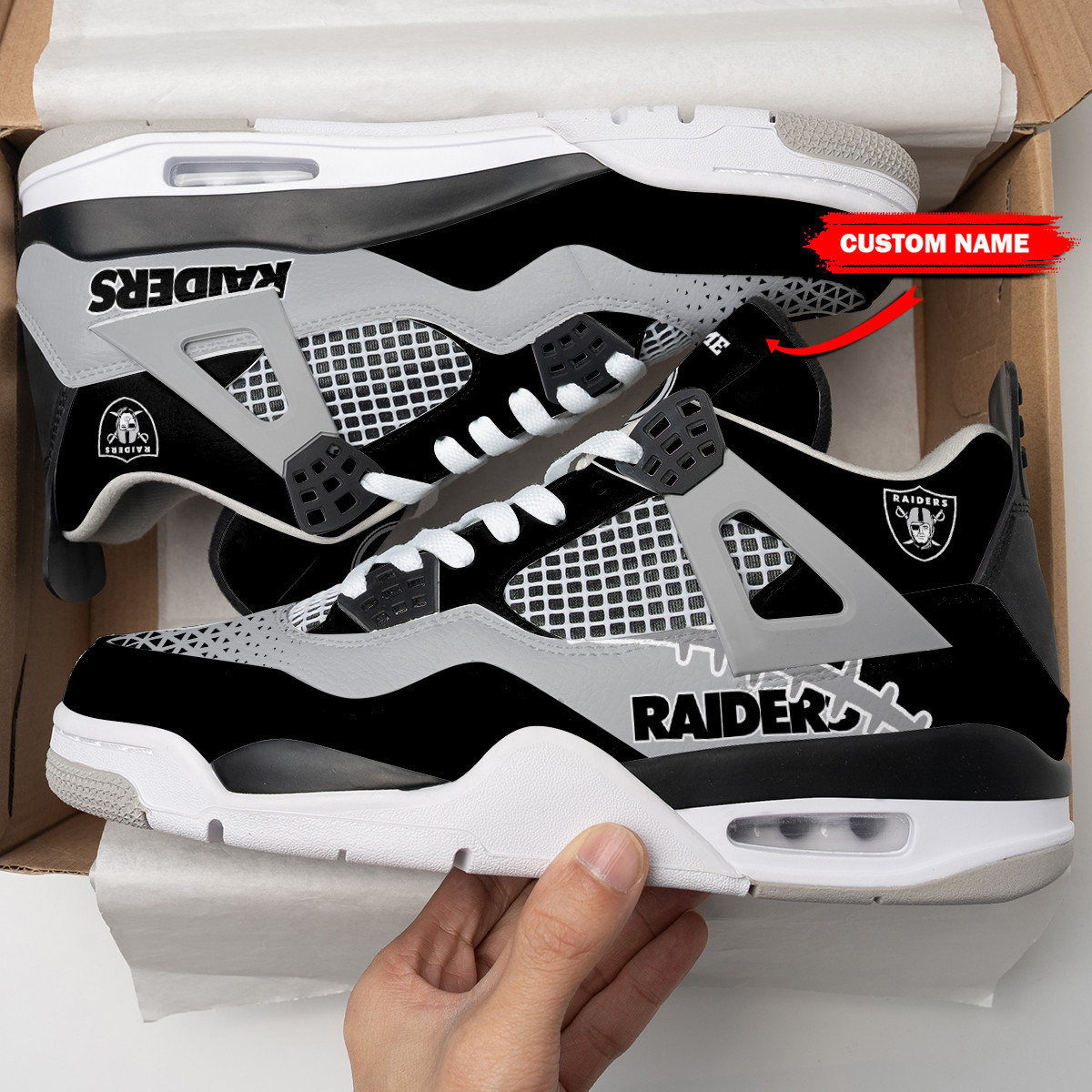 Sportswearmerch Las Vegas Raiders NFL Air Jordan 4 Sneaker AJ4 Sneakers Shoes For Men And Women