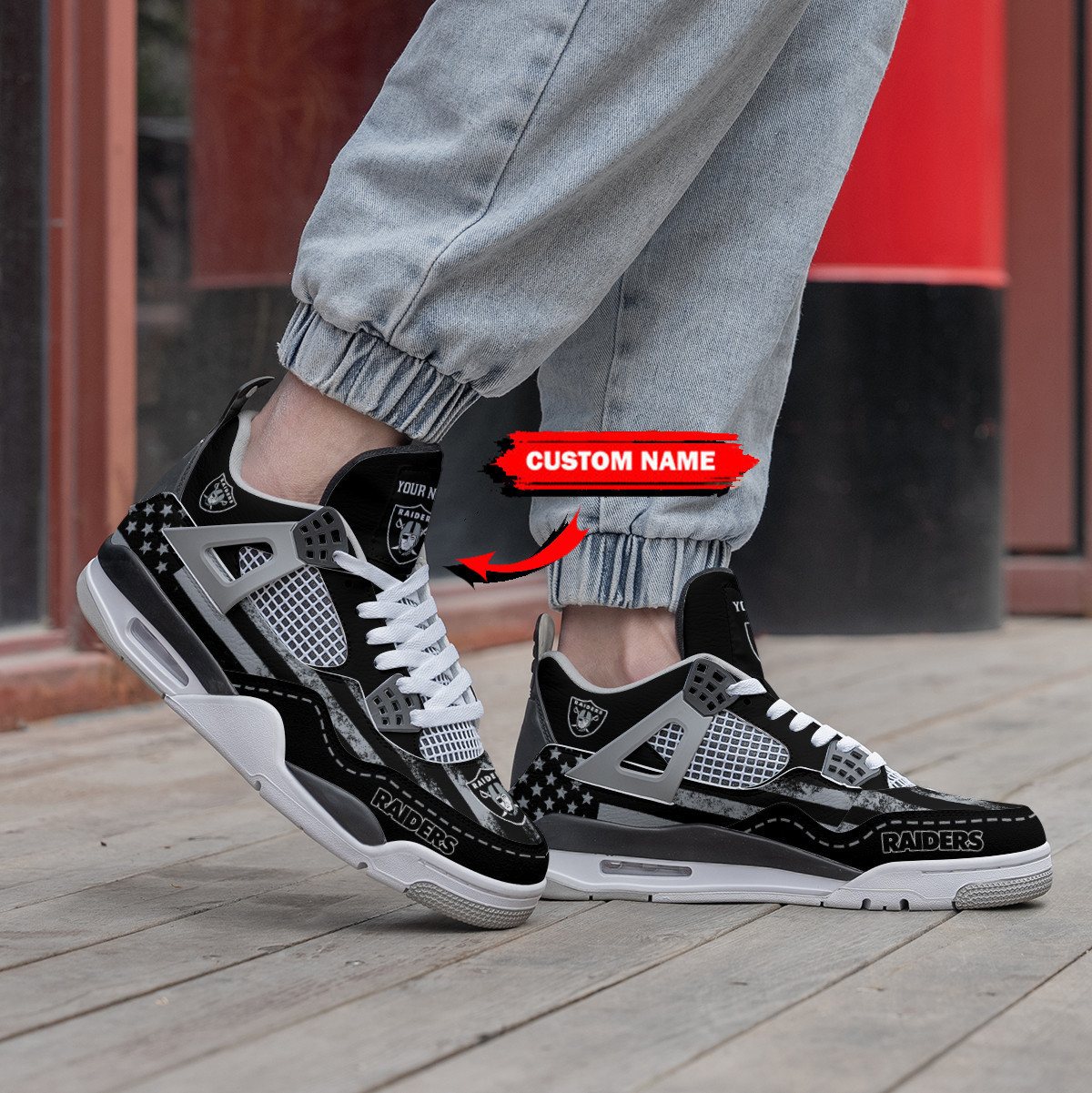 Sportswearmerch Las Vegas Raiders NFL Air Jordan 4 Sneaker AJ4 Sneakers Shoes For Men And Women