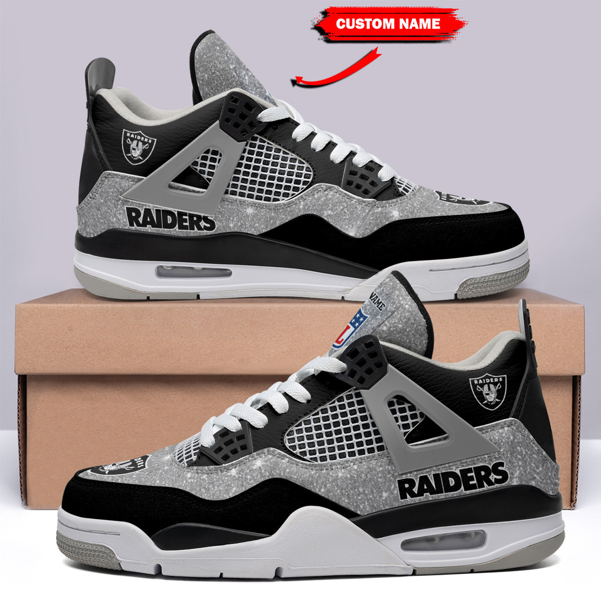 Sportswearmerch Las Vegas Raiders NFL Air Jordan 4 Sneaker AJ4 Sneakers Shoes For Men And Women