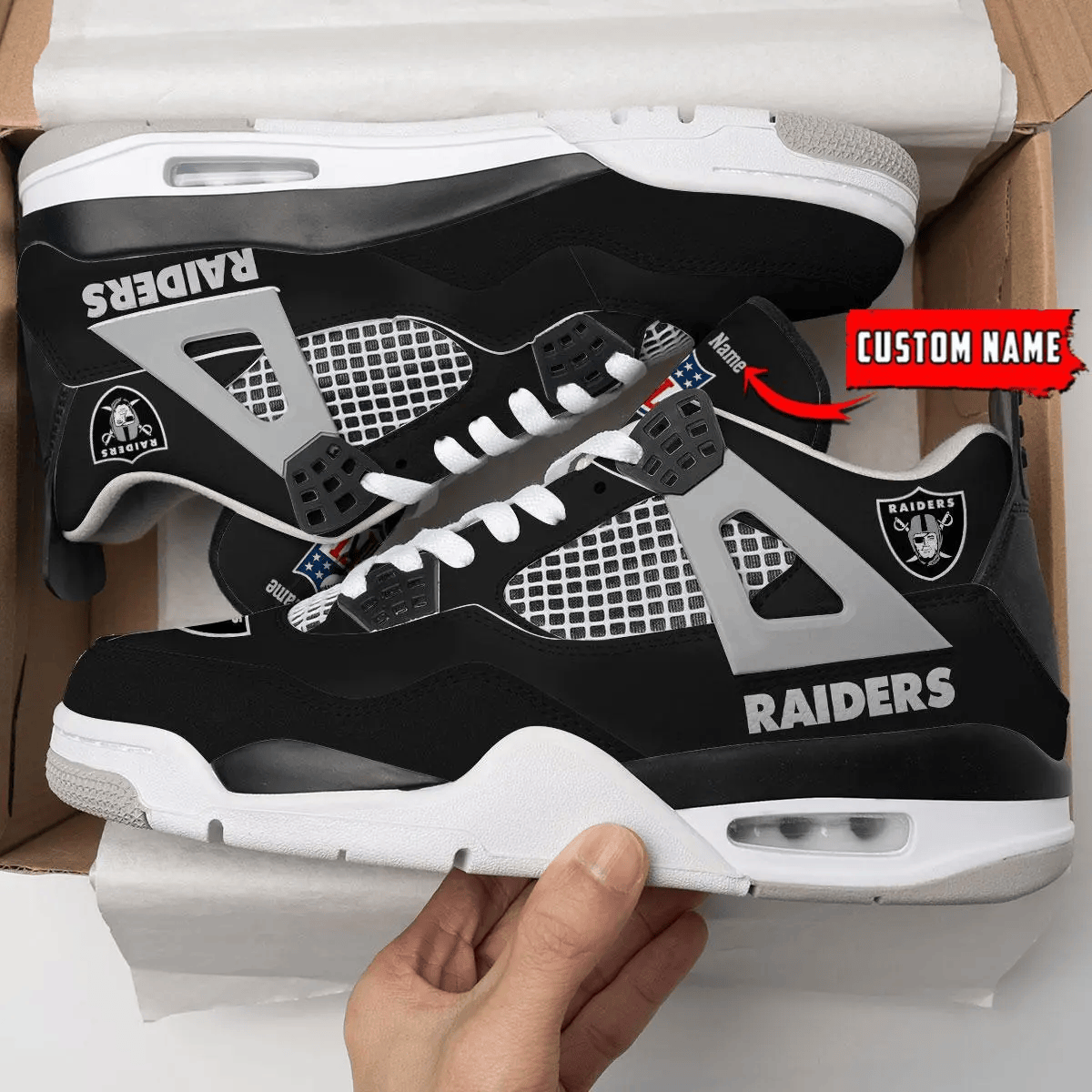 Sportswearmerch Las Vegas Raiders NFL  AJ4 Sneakers Shoes For Men And Women