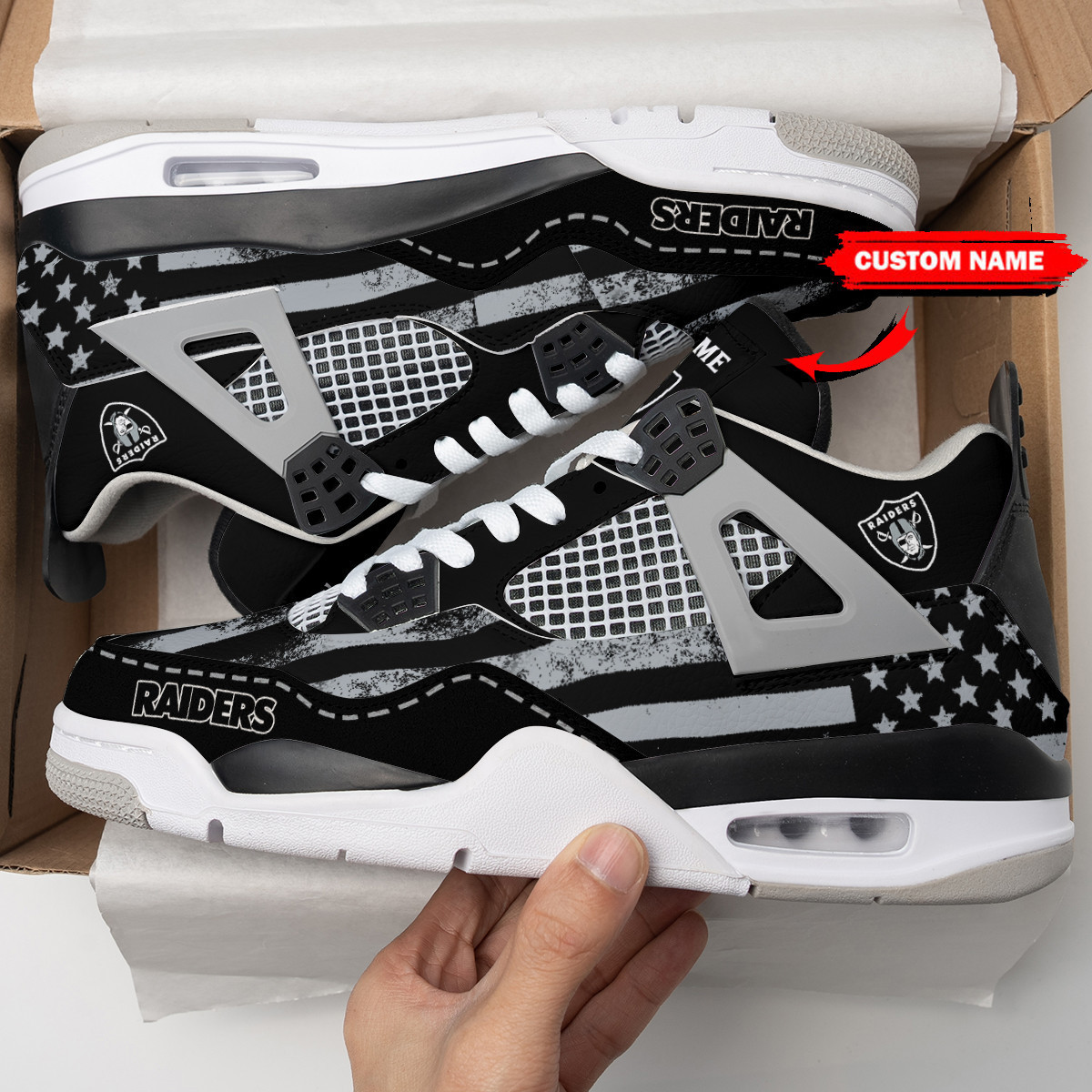 Sportswearmerch Las Vegas Raiders NFL Air Jordan 4 Sneaker AJ4 Sneakers Shoes For Men And Women