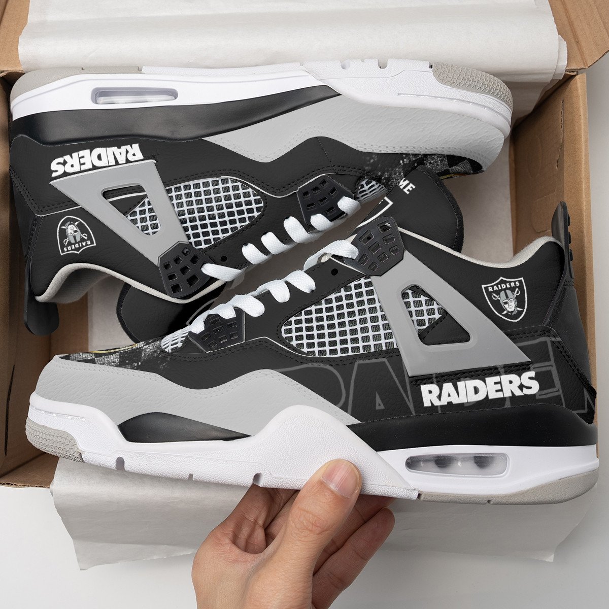 Sportswearmerch Las Vegas Raiders NFL Air Jordan 4 Sneaker AJ4 Sneakers Shoes For Men And Women