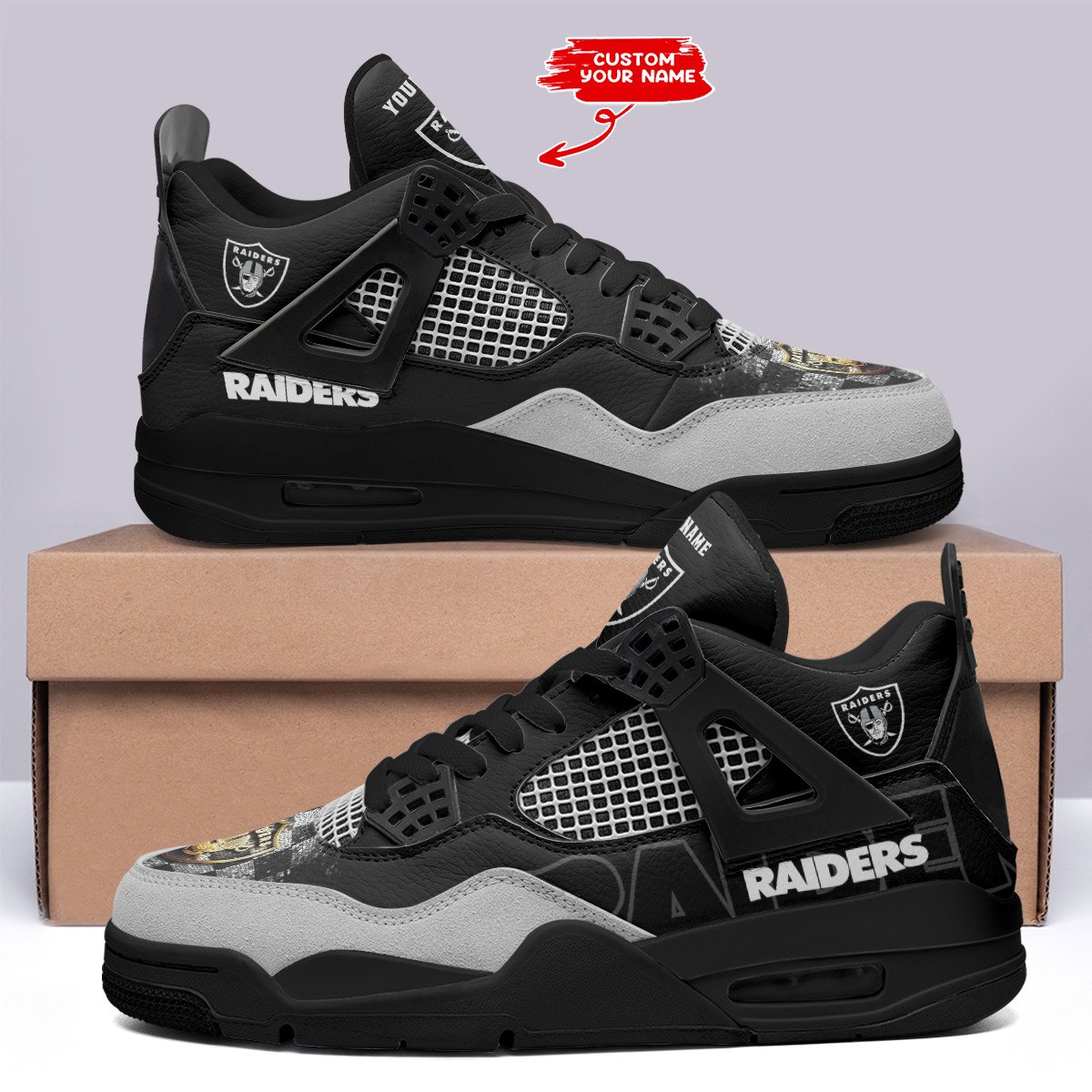Sportswearmerch Las Vegas Raiders NFL Air Jordan 4 Sneaker AJ4 Sneakers Shoes For Men And Women