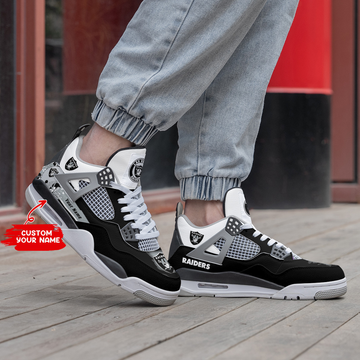 Sportswearmerch Las Vegas Raiders NFL Air Jordan 4 Sneaker AJ4 Sneakers Shoes For Men And Women