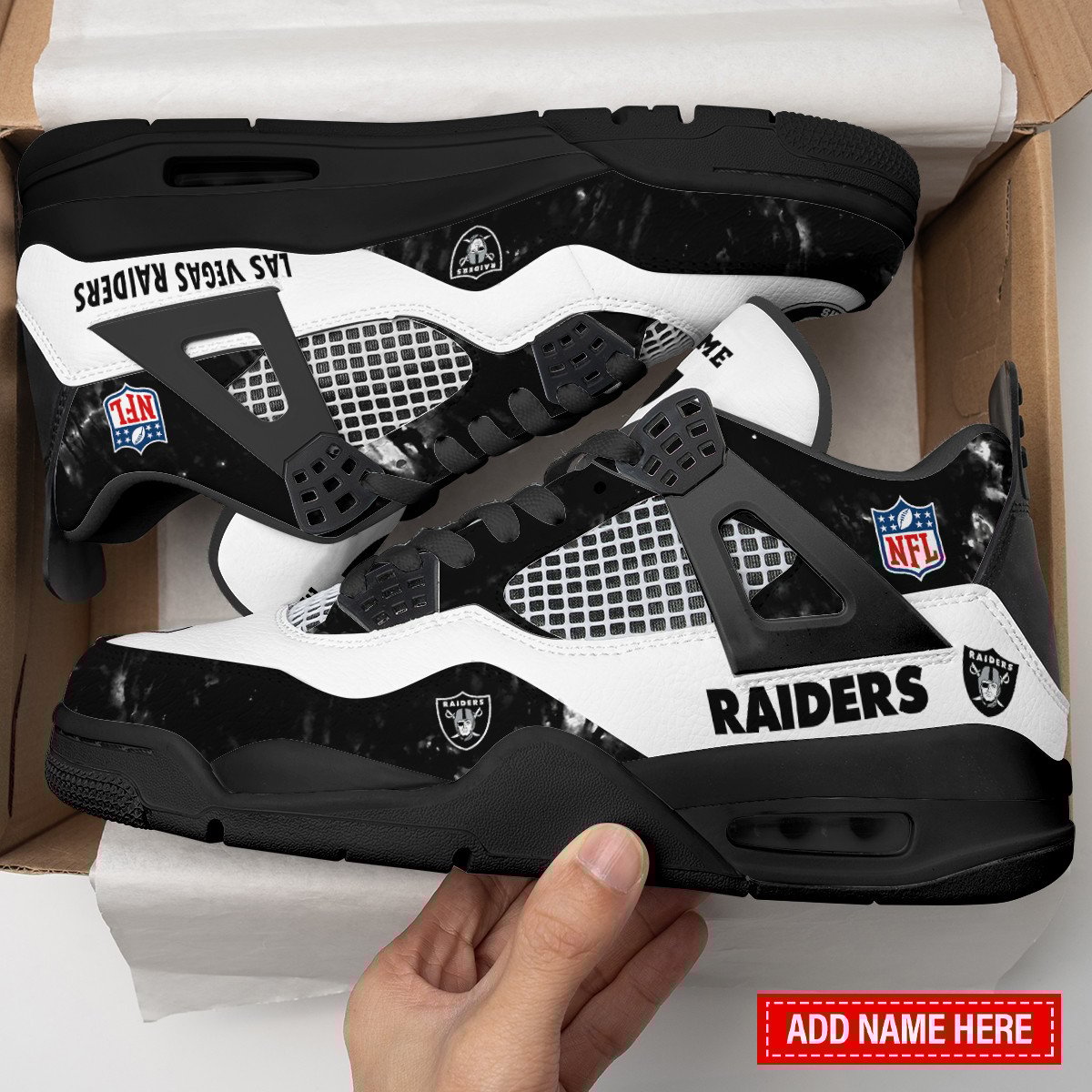 Sportswearmerch Las Vegas Raiders NFL Air Jordan 4 Sneaker AJ4 Sneakers Shoes For Men And Women