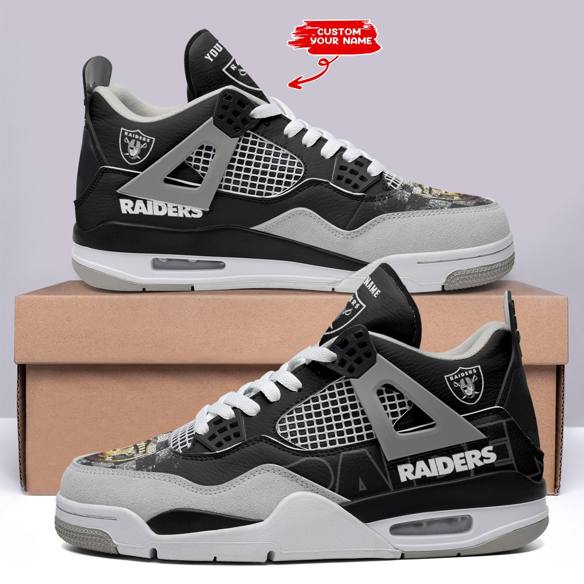 Sportswearmerch Las Vegas Raiders NFL  AJ4 Sneakers Shoes For Men And Women