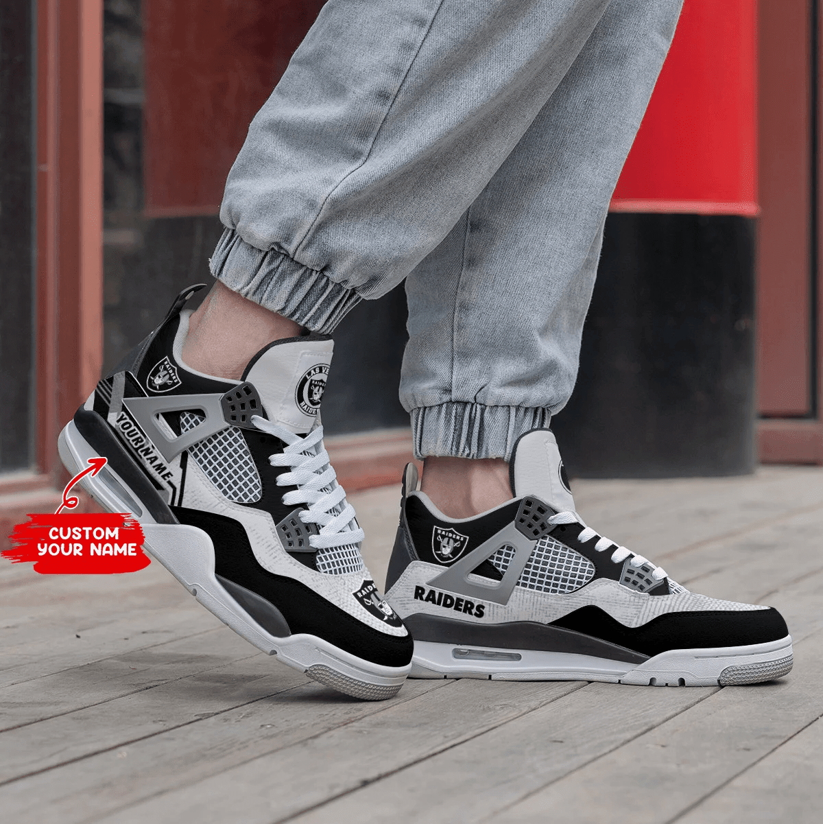 Sportswearmerch Las Vegas Raiders NFL Air Jordan 4 Sneaker AJ4 Sneakers Shoes For Men And Women