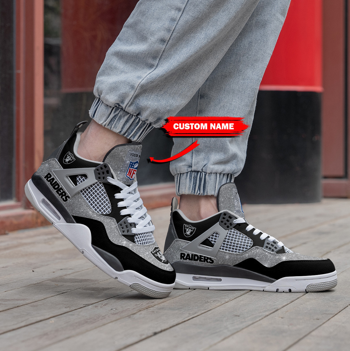 Sportswearmerch Las Vegas Raiders NFL Air Jordan 4 Sneaker AJ4 Sneakers Shoes For Men And Women