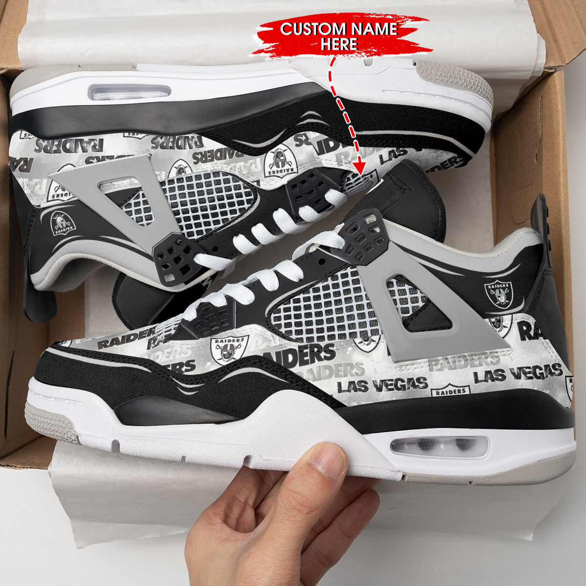 Sportswearmerch Las Vegas Raiders NFL Air Jordan 4 Sneaker AJ4 Sneakers Shoes For Men And Women