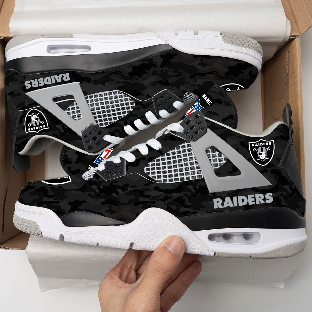 Sportswearmerch Las Vegas Raiders NFL Camo Air Jordan 4 SneakerAJ4 Sneakers Shoes For Men And Women