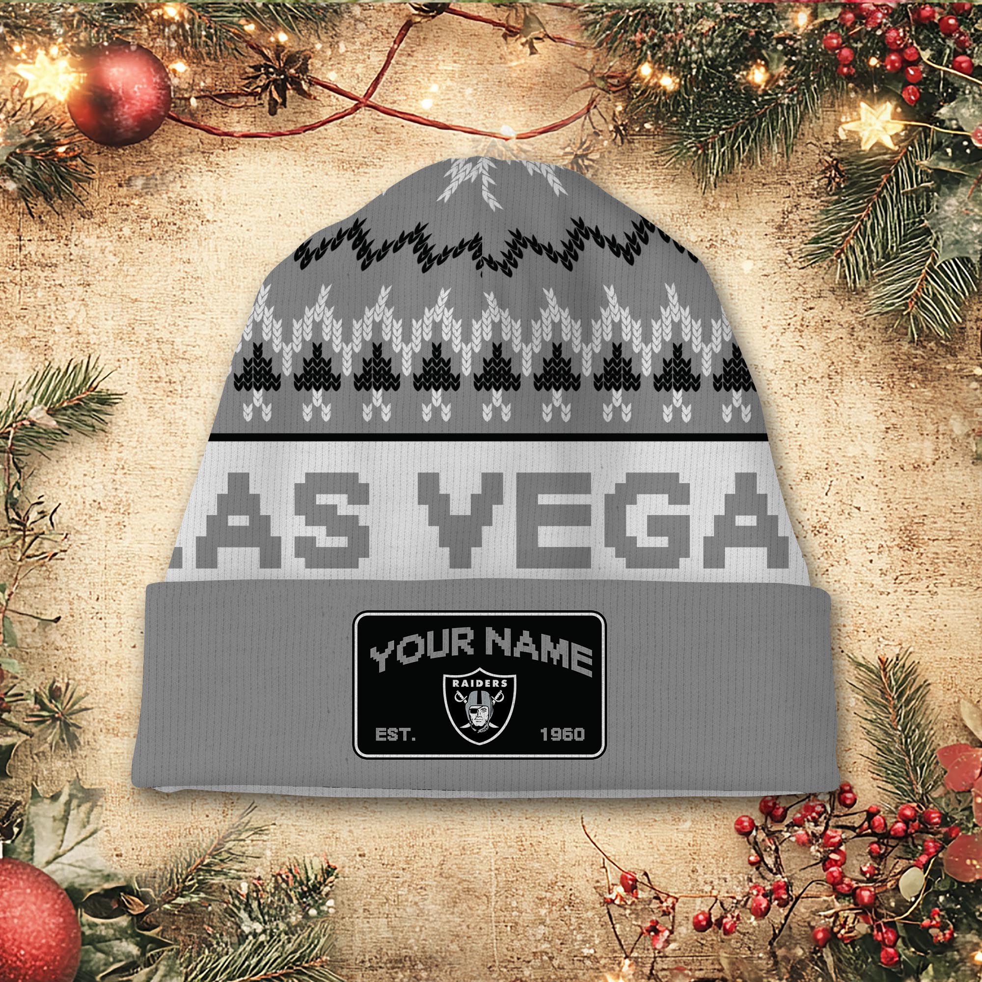 Sportswearmerch Las Vegas Raiders NFL Christmas Beanie Hat For Fan
