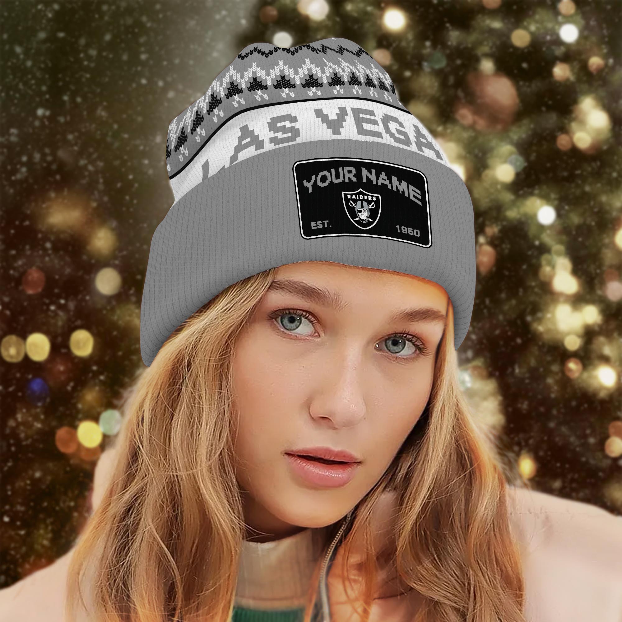Sportswearmerch Las Vegas Raiders NFL Christmas Beanie Hat For Fan