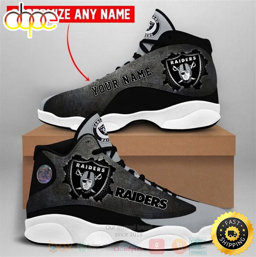 Sportswearmerch Las Vegas Raiders NFL Custom AJ13 Sneakers Shoes For Men And Women