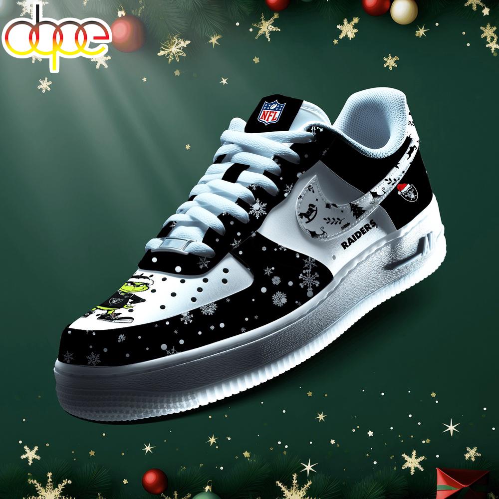 Sportswearmerch Las Vegas Raiders NFL Grinch Merry Christmas Air Low-Top Sneakers Shoes For Men And Women