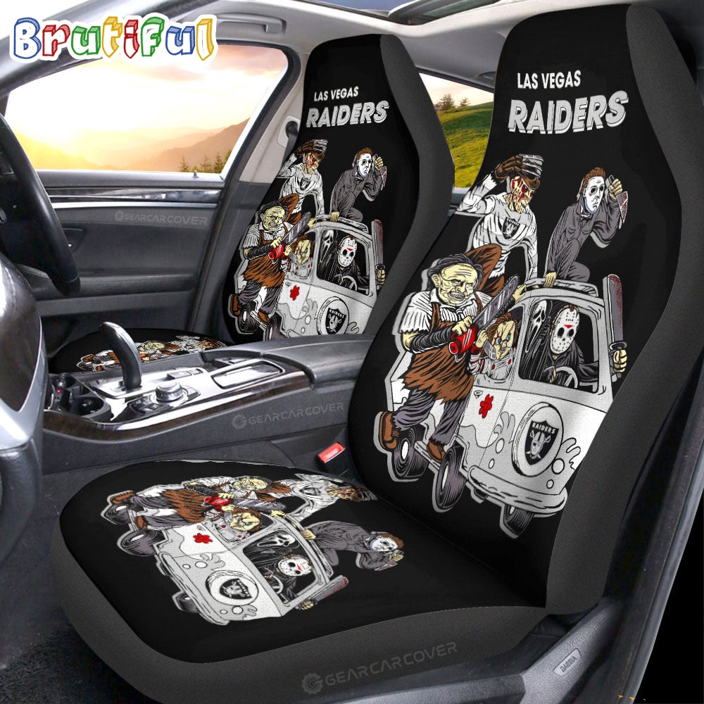 Sportswearmerch Las Vegas Raiders NFL Horror Characters Essential Halloween Car Seat Covers For Fan