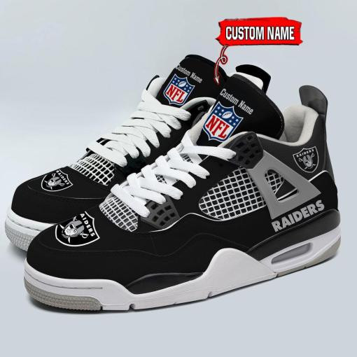 Sportswearmerch Las Vegas Raiders NFL Personalized Air Jordan 4 AJ4 Sneakers Shoes For Men And Women