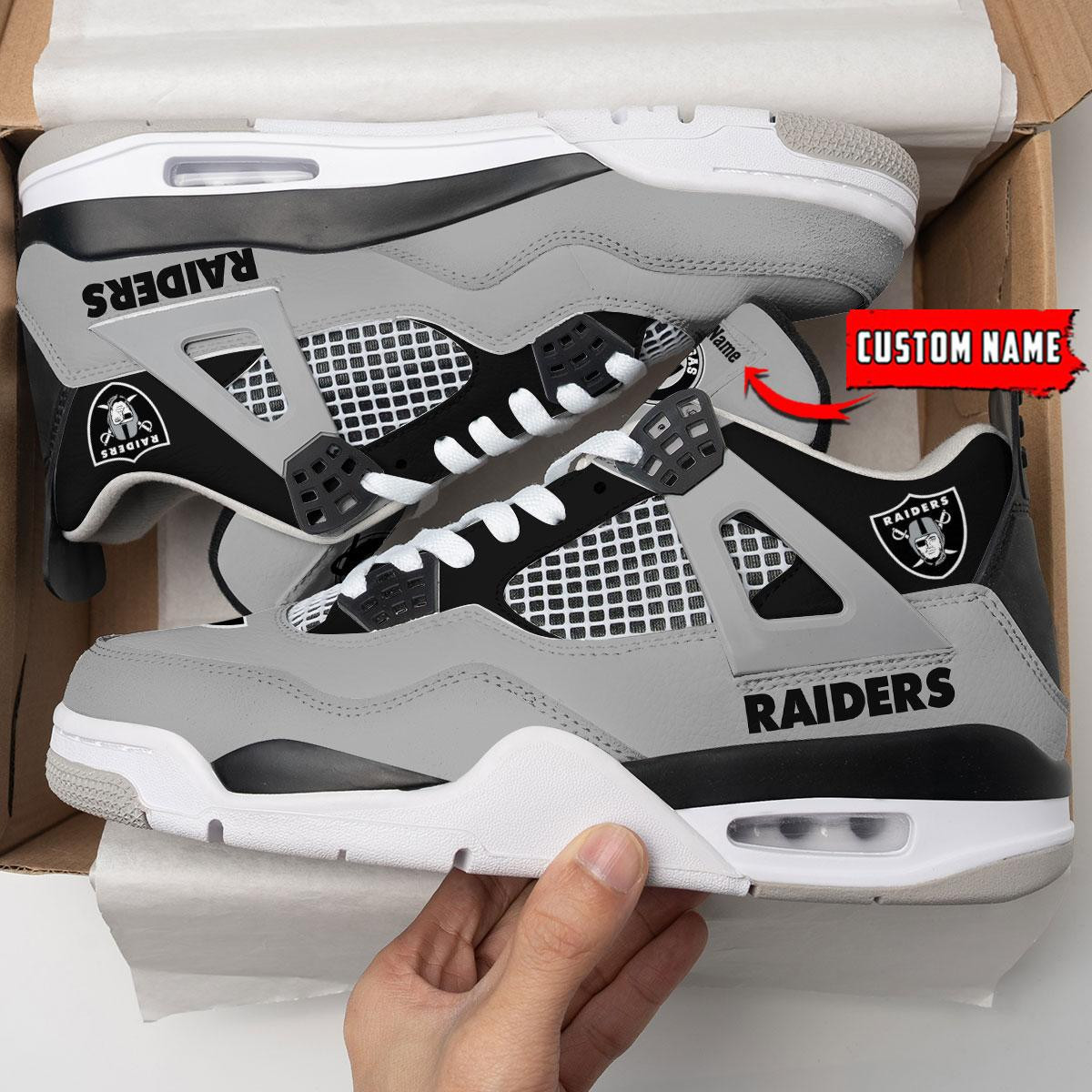 Sportswearmerch Las Vegas Raiders NFL Personalized Air Jordan 4 SnAJ4 Sneakers Shoes For Men And Women