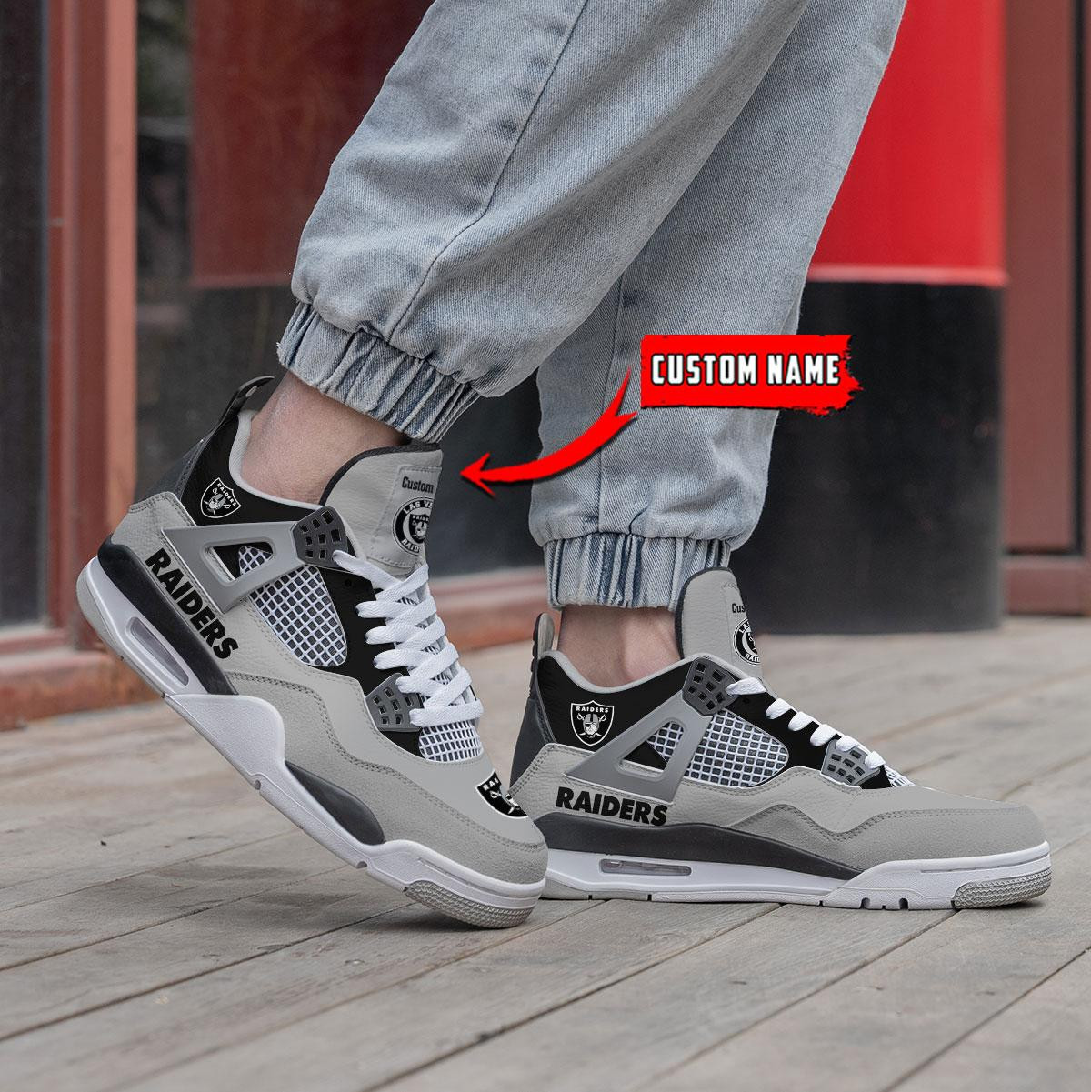 Sportswearmerch Las Vegas Raiders NFL Personalized Air Jordan 4 SnAJ4 Sneakers Shoes For Men And Women
