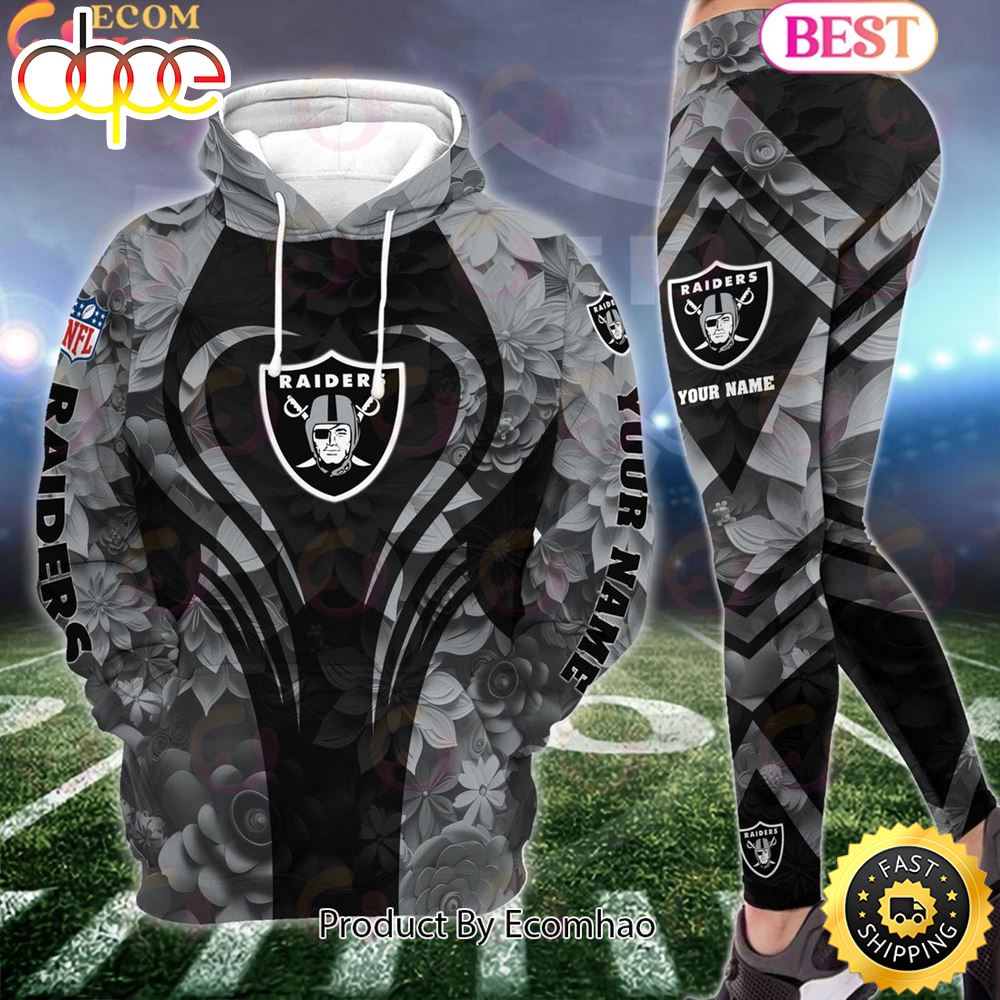 Sportswearmerch Las Vegas Raiders NFL Special Flowers Design Hoodie And Leggings For Fan