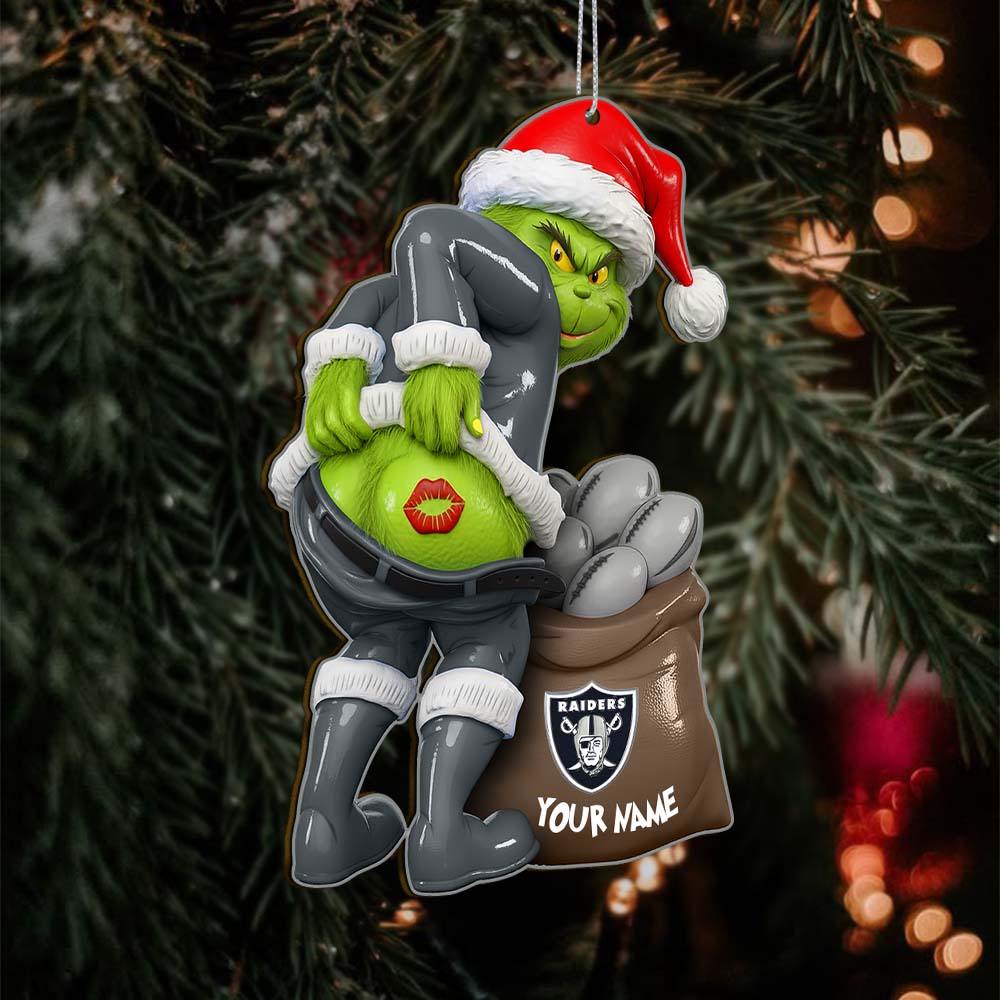 Sportswearmerch Las Vegas Raiders NFL The Grinch x Christmas Acrylic Ornament Gift For Fan