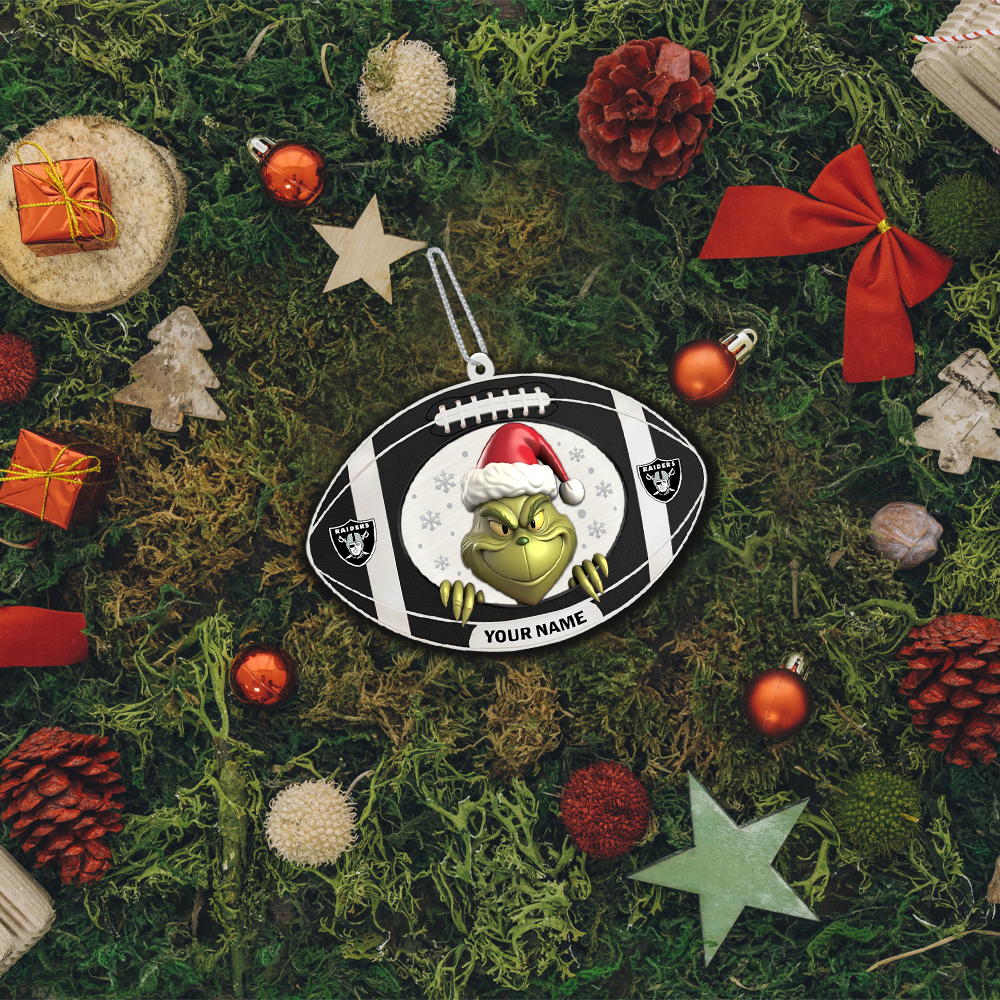 Sportswearmerch Las Vegas Raiders NFL The Grinch x Christmas Acrylic Ornament Gift For Fan