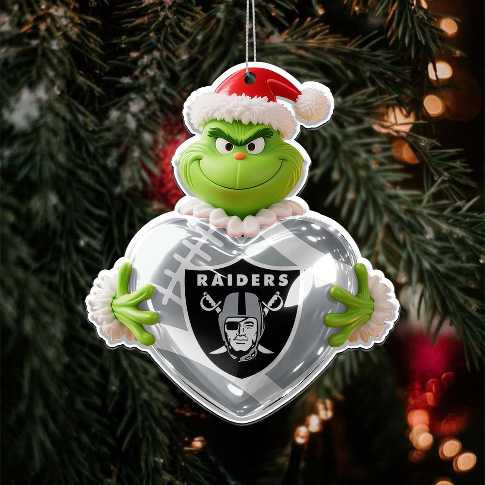 Sportswearmerch Las Vegas Raiders NFL The Grinch x Christmas Acrylic Ornament Gift For Fan
