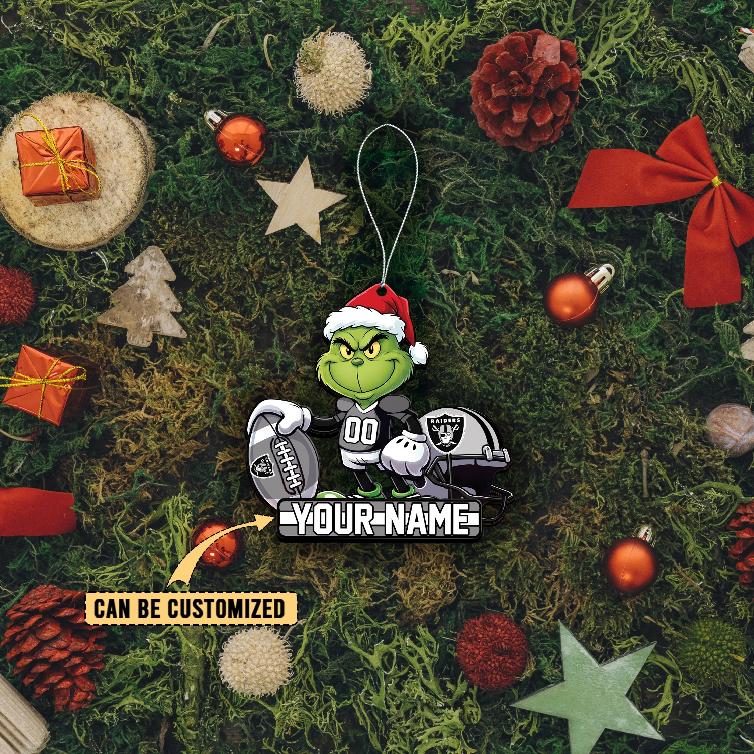 Sportswearmerch Las Vegas Raiders NFL The Grinch x Christmas Acrylic Ornament Gift For Fan
