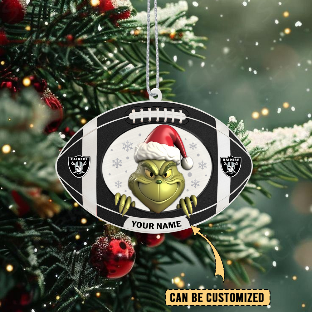 Sportswearmerch Las Vegas Raiders NFL The Grinch x Christmas Acrylic Ornament Gift For Fan