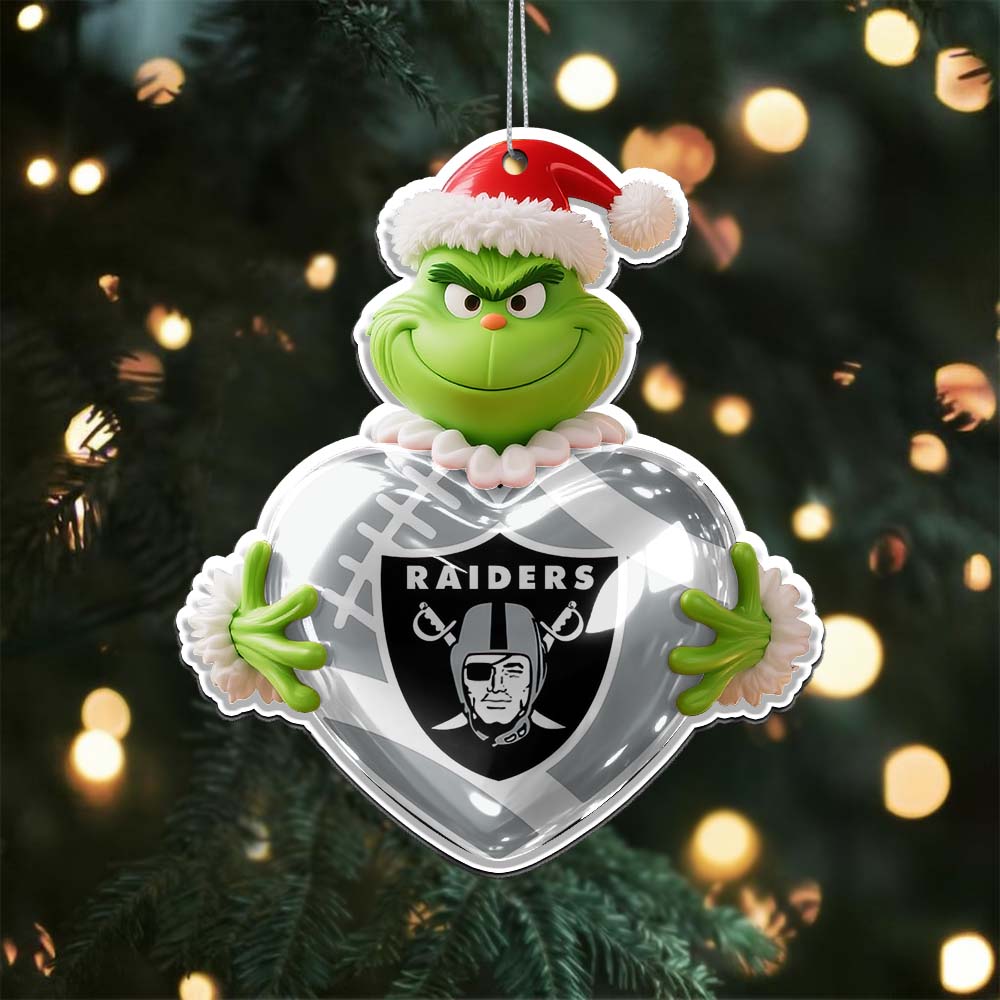 Sportswearmerch Las Vegas Raiders NFL The Grinch x Christmas Acrylic Ornament Gift For Fan
