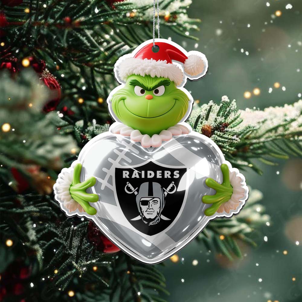 Sportswearmerch Las Vegas Raiders NFL The Grinch x Christmas Acrylic Ornament Gift For Fan