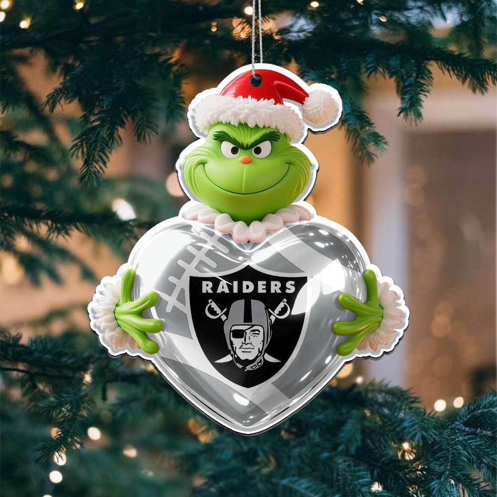 Sportswearmerch Las Vegas Raiders NFL The Grinch x Christmas Acrylic Ornament Gift For Fan