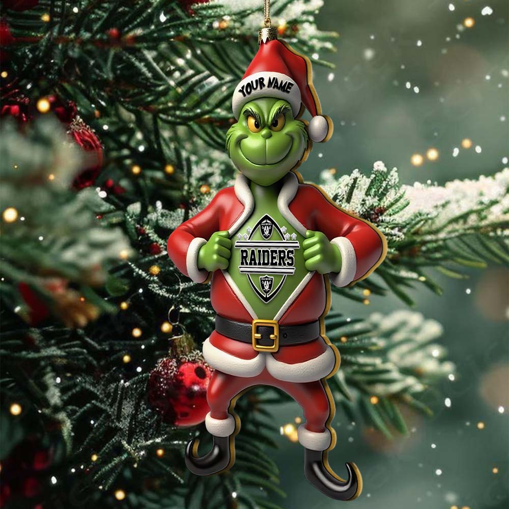 Sportswearmerch Las Vegas Raiders NFL The Grinch x Christmas Acrylic Ornament Gift For Fan