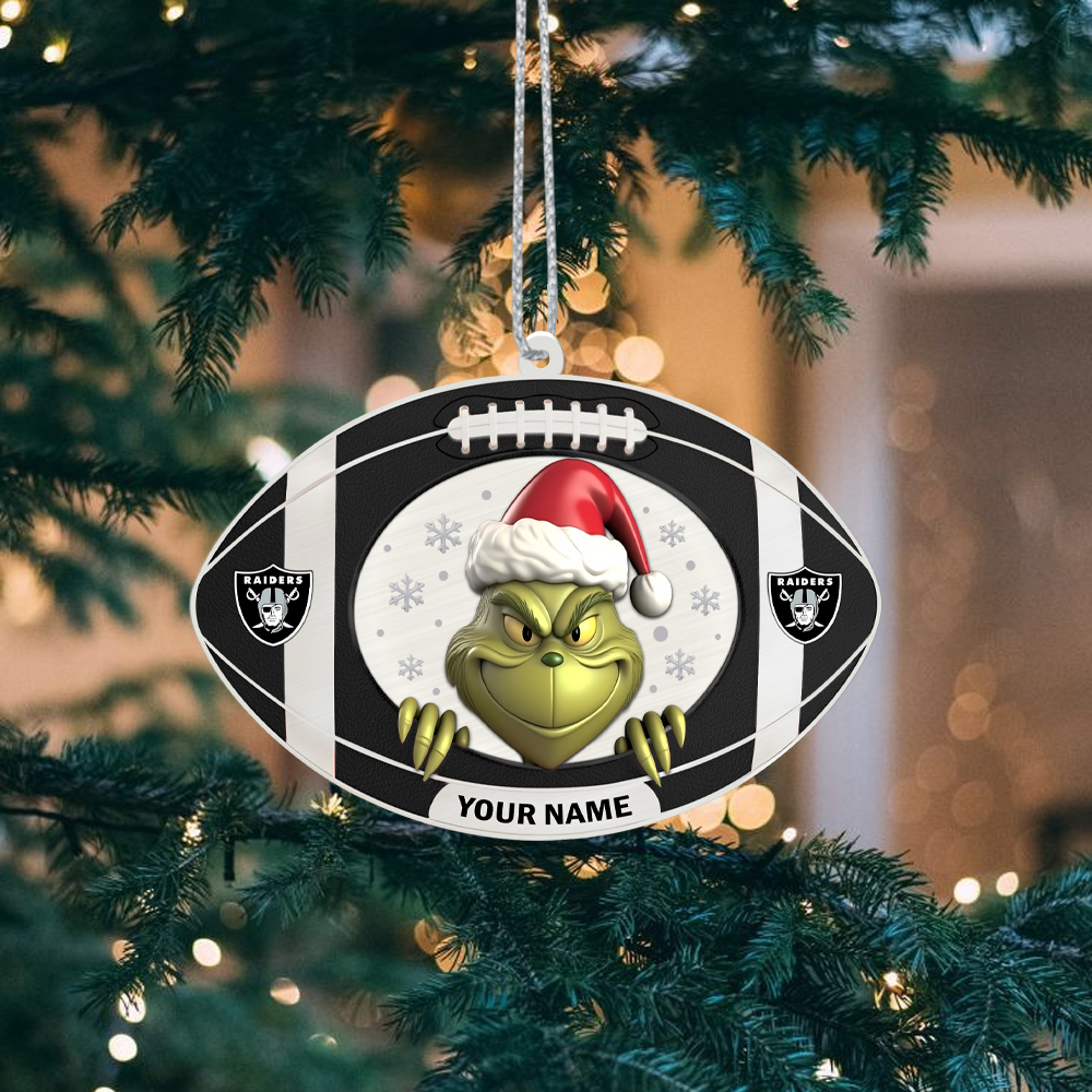 Sportswearmerch Las Vegas Raiders NFL The Grinch x Christmas Acrylic Ornament Gift For Fan
