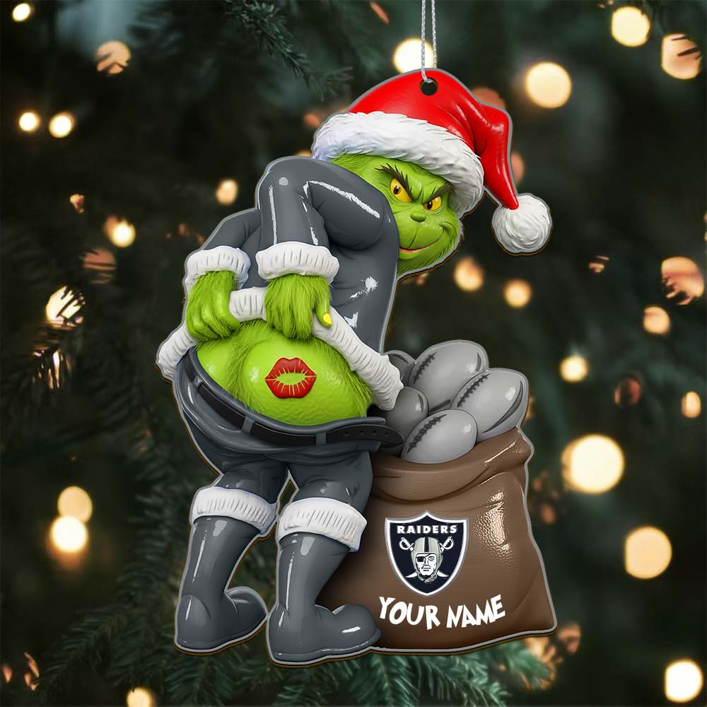 Sportswearmerch Las Vegas Raiders NFL The Grinch x Christmas Acrylic Ornament Gift For Fan