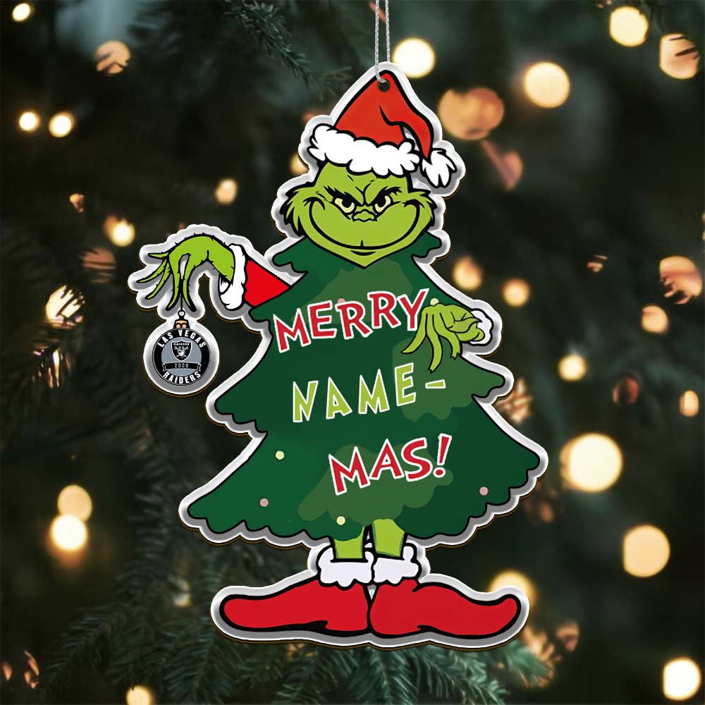 Sportswearmerch Las Vegas Raiders NFL The Grinch x Christmas Acrylic Ornament Gift For Fan
