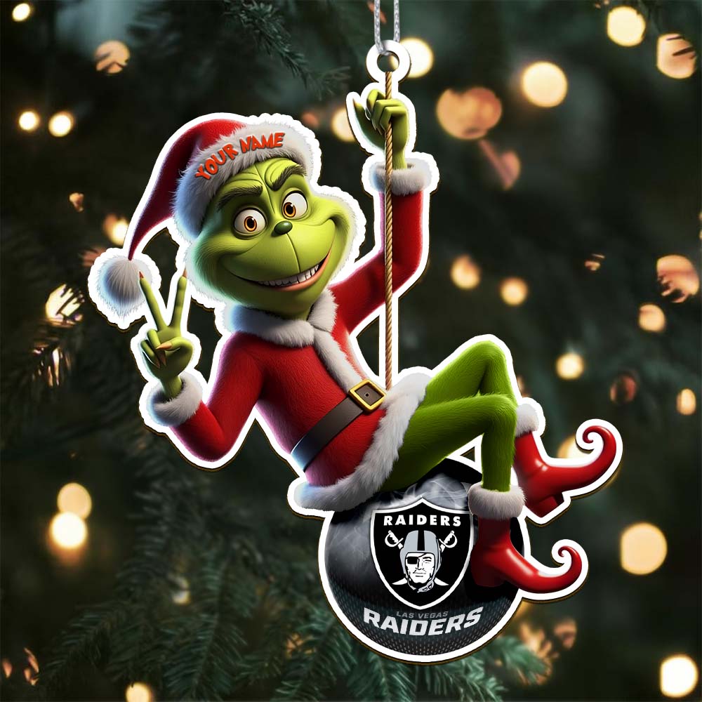 Sportswearmerch Las Vegas Raiders NFL The Grinch x Christmas Acrylic Ornament Gift For Fan