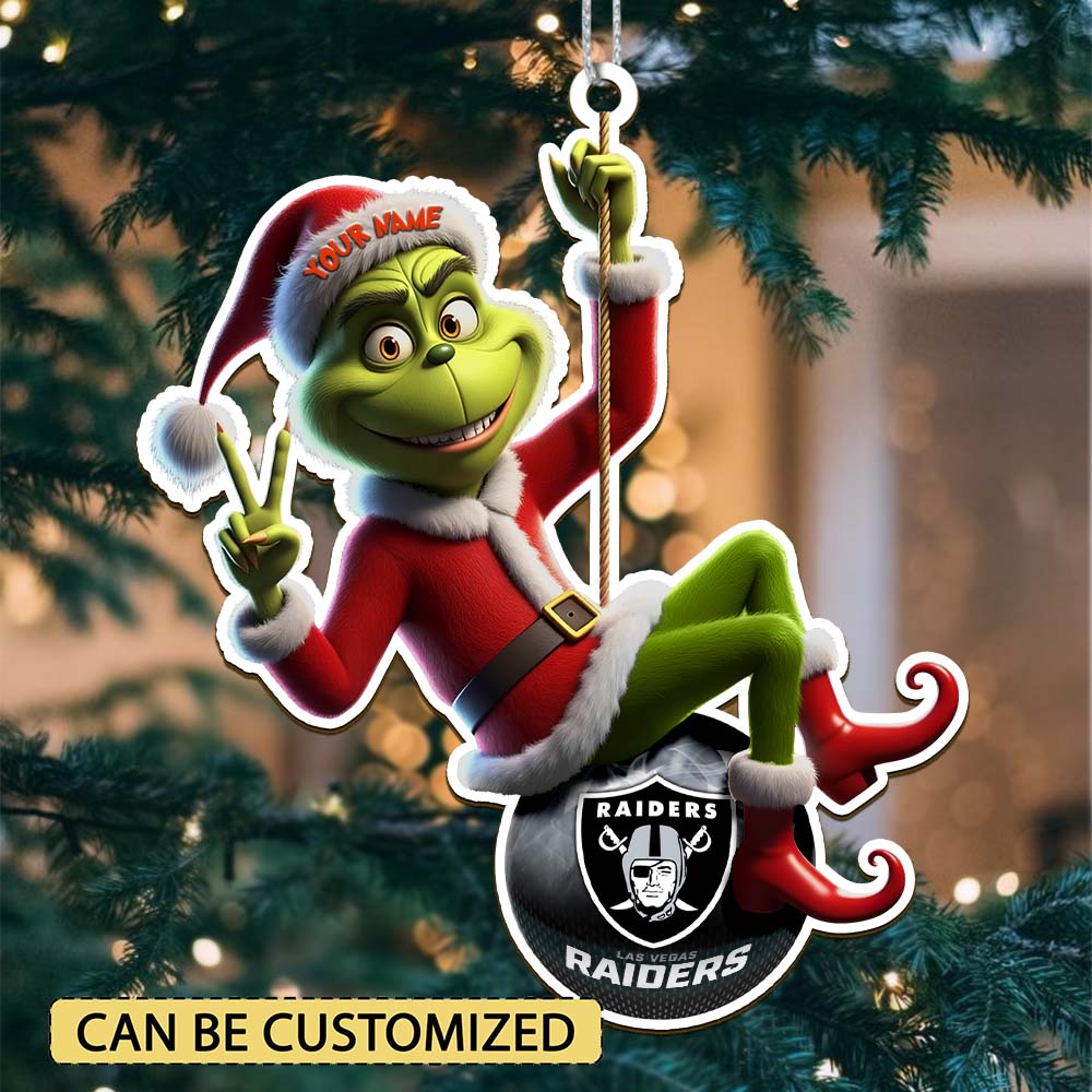 Sportswearmerch Las Vegas Raiders NFL The Grinch x Christmas Acrylic Ornament Gift For Fan