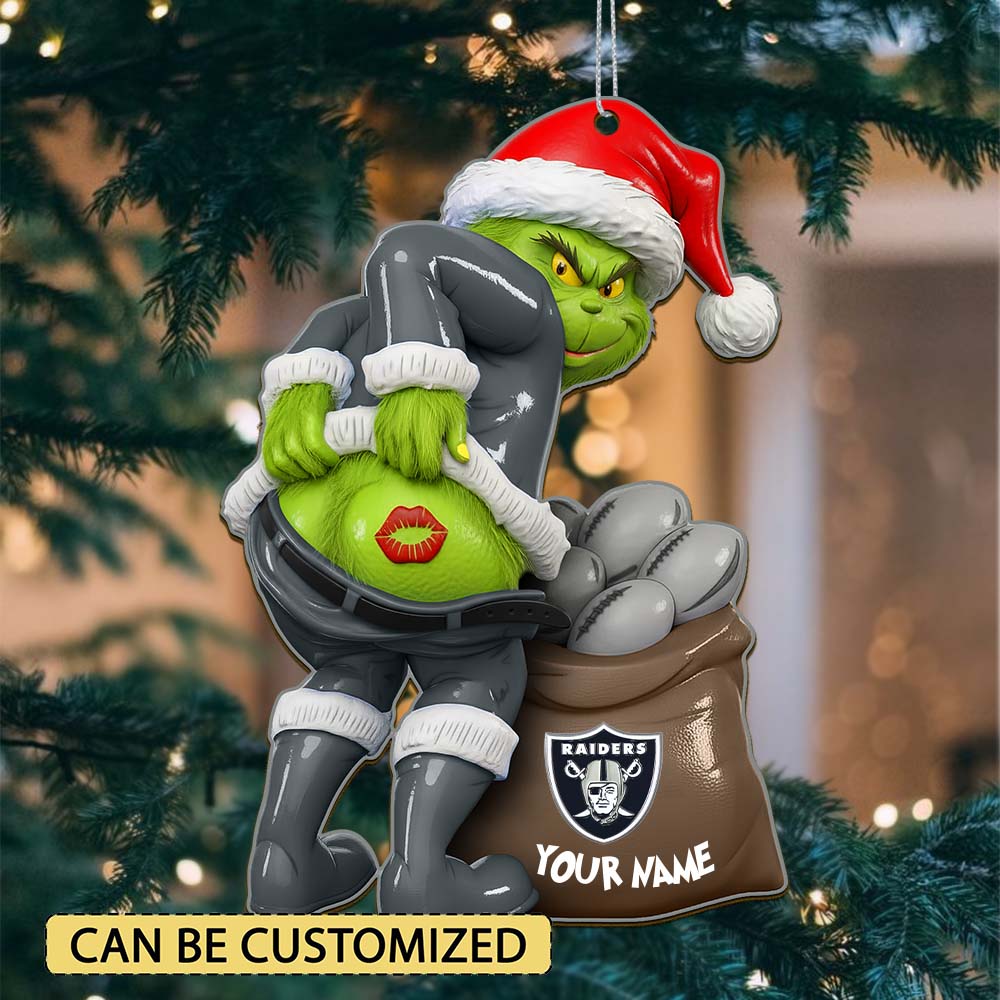 Sportswearmerch Las Vegas Raiders NFL The Grinch x Christmas Acrylic Ornament Gift For Fan