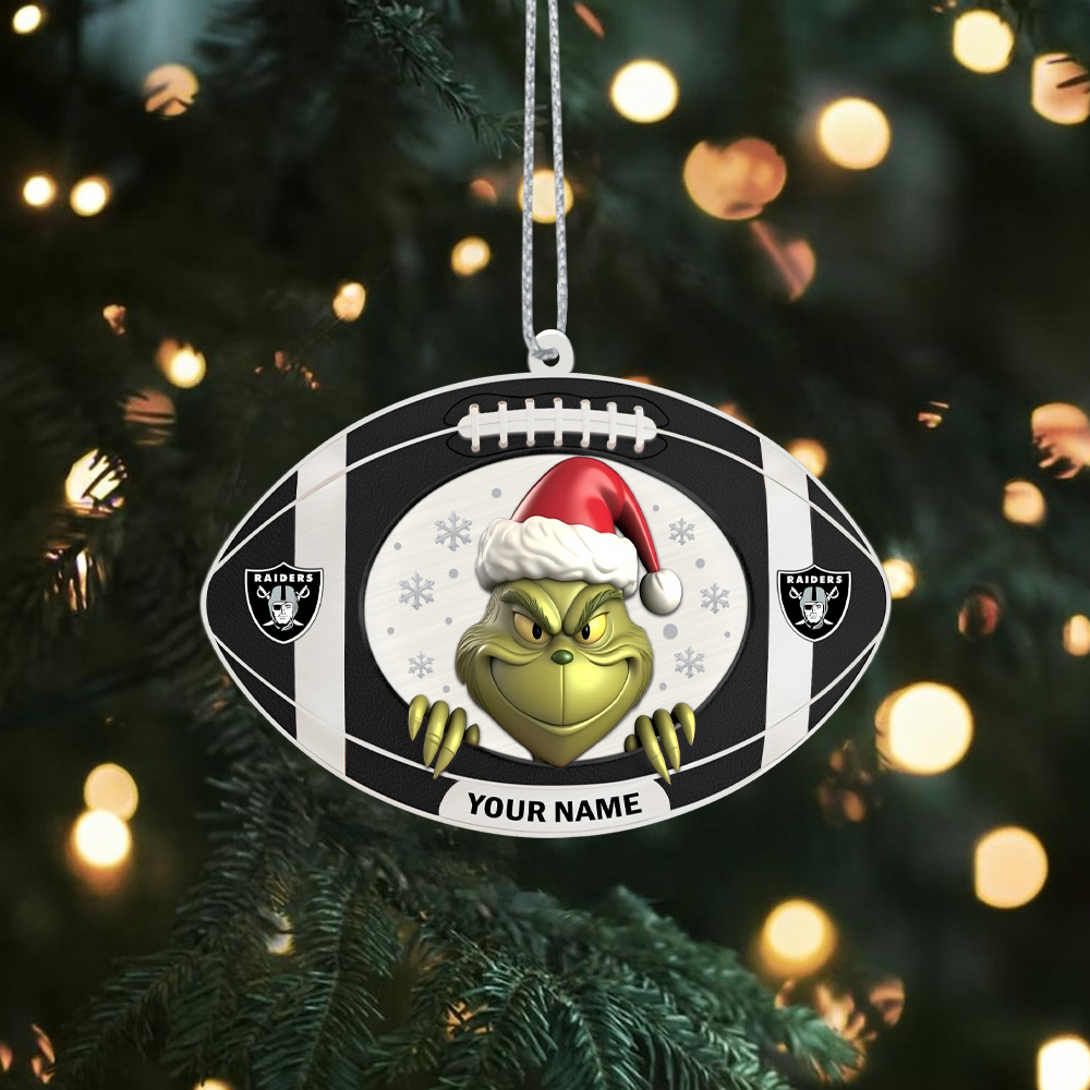 Sportswearmerch Las Vegas Raiders NFL The Grinch x Christmas Acrylic Ornament Gift For Fan