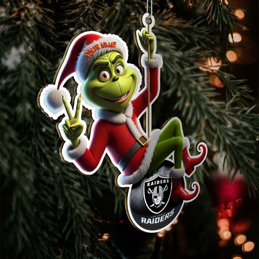 Sportswearmerch Las Vegas Raiders NFL The Grinch x Christmas Acrylic Ornament Gift For Fan