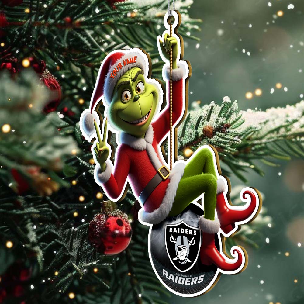 Sportswearmerch Las Vegas Raiders NFL The Grinch x Christmas Acrylic Ornament Gift For Fan