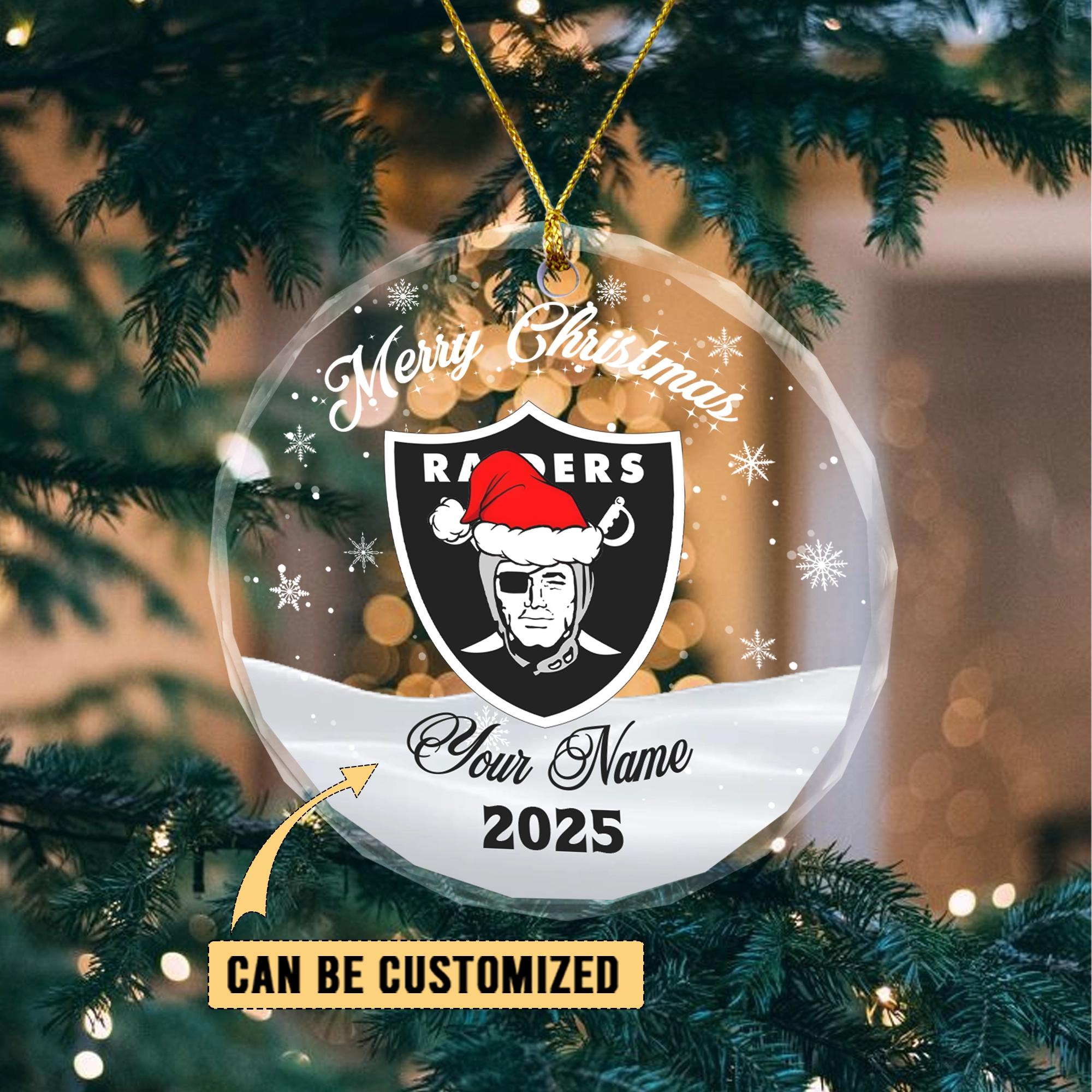 Sportswearmerch Las Vegas Raiders NFL x Christmas Glass Ornament Gift For Fan