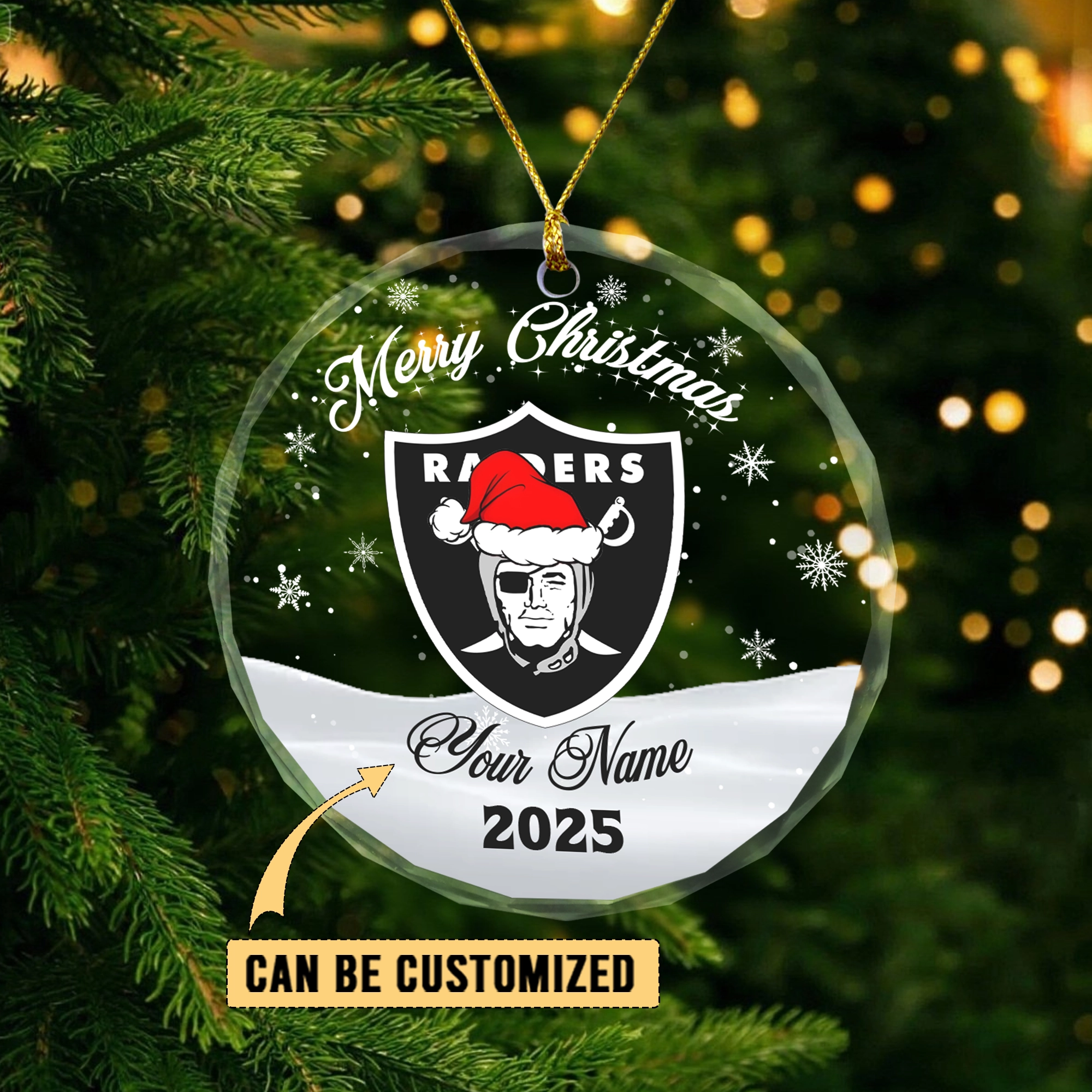 Sportswearmerch Las Vegas Raiders NFL x Christmas Glass Ornament Gift For Fan