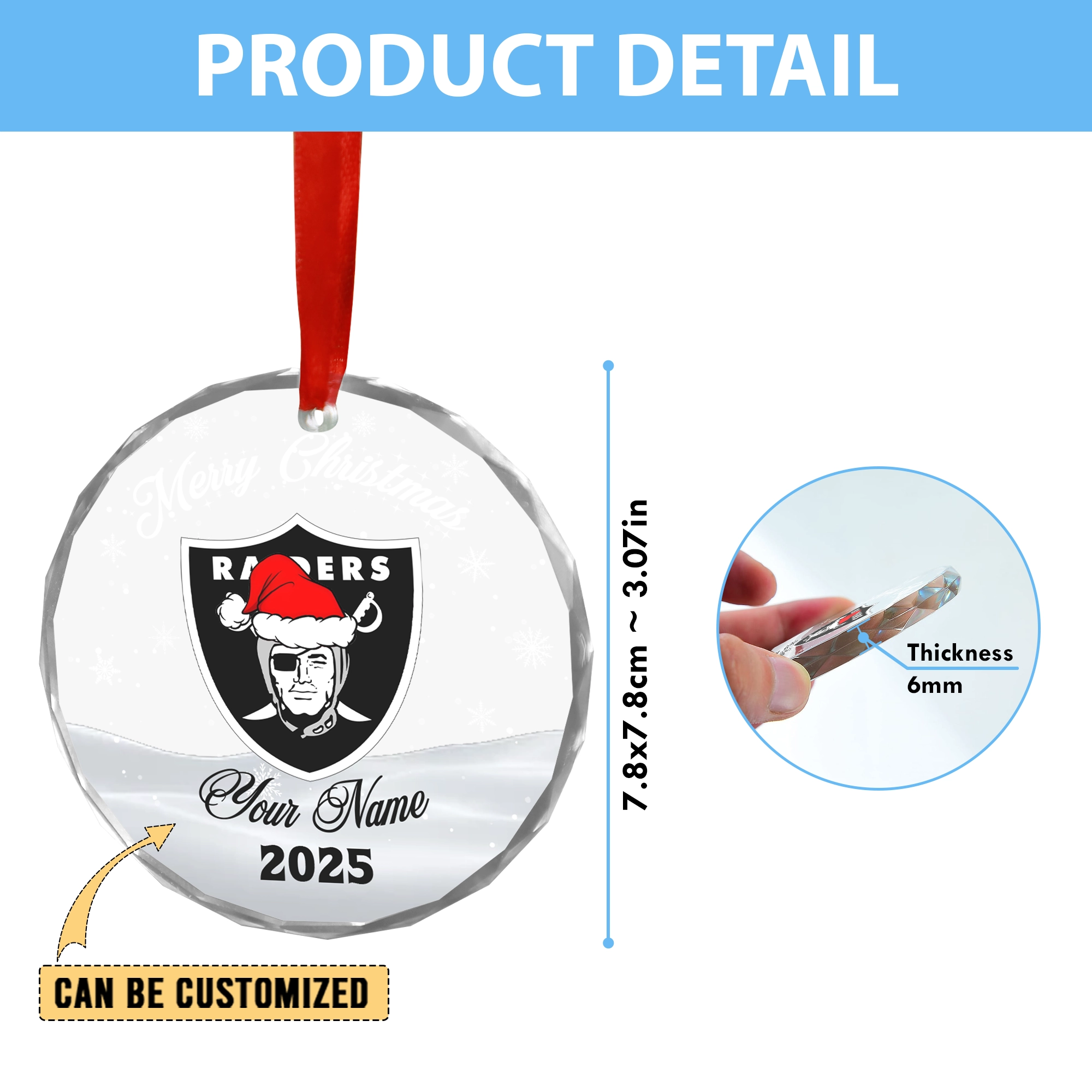 Sportswearmerch Las Vegas Raiders NFL x Christmas Glass Ornament Gift For Fan