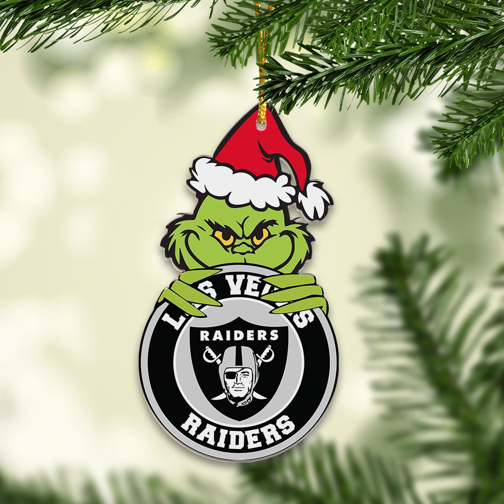 Sportswearmerch Las Vegas Raiders NFL x Grinch Christmas Acrylic Ornament For Fans